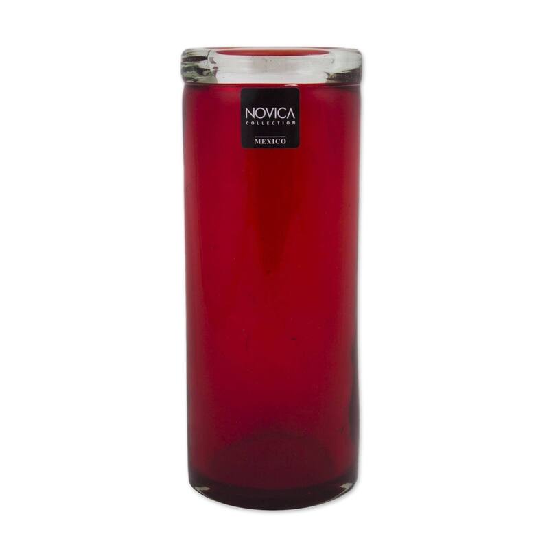 NOVICA Artisan Handblown Highball Glasses Red Mexican Barware Recycled Cocktail Tumbler Drinkware'Ruby'(Set of 6)