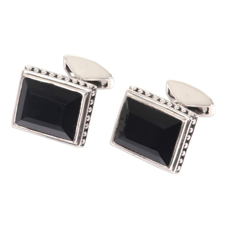 Handmade Onyx Cufflinks, 'Solemn Elegance' (Indonesia)
