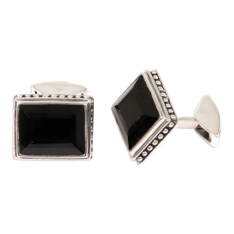 Handmade Onyx Cufflinks, 'Solemn Elegance' (Indonesia)