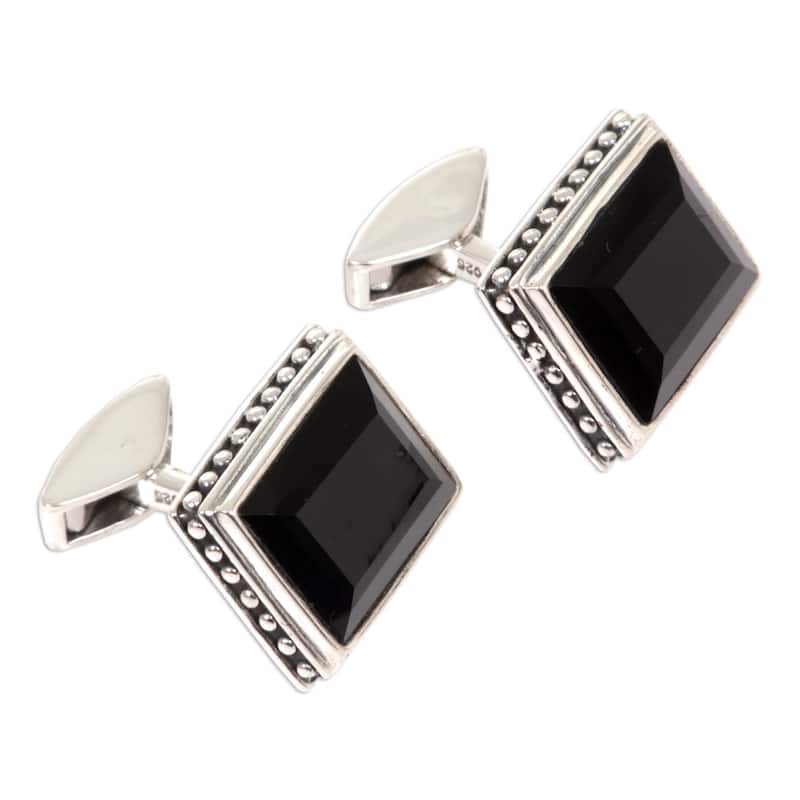 Handmade Onyx Cufflinks, 'Solemn Elegance' (Indonesia)