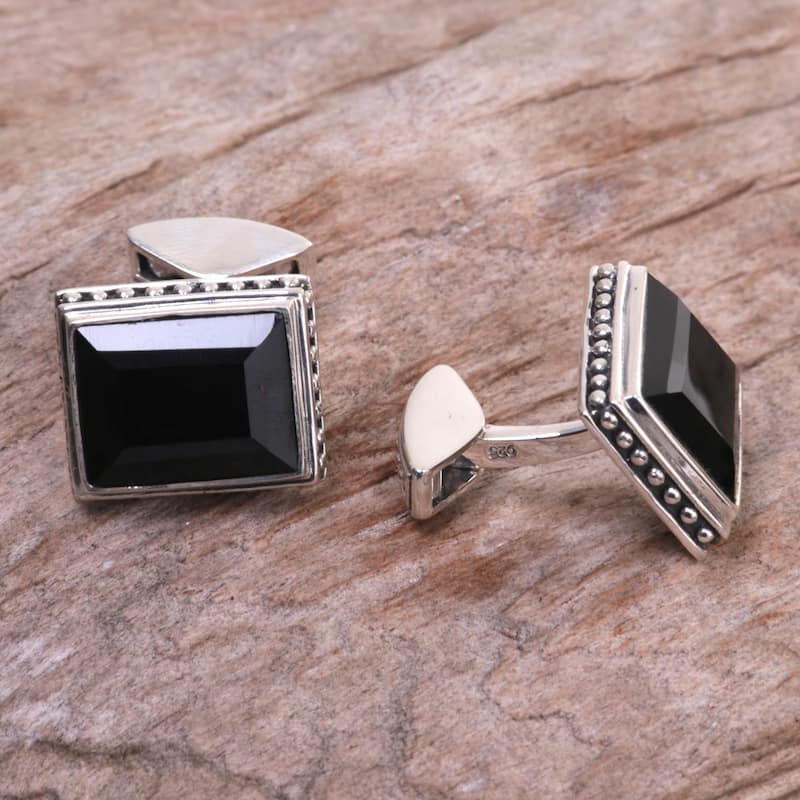 Handmade Onyx Cufflinks, 'Solemn Elegance' (Indonesia)