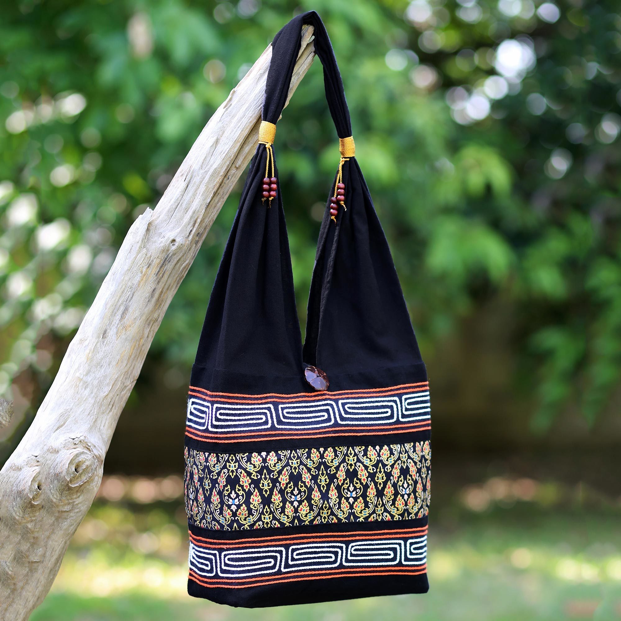 Ebony Chic NOVICA Multicoloured Cotton Shoulder Bag Ebony Chic NOVICA Multicoloured Cotton Shoulder Bag