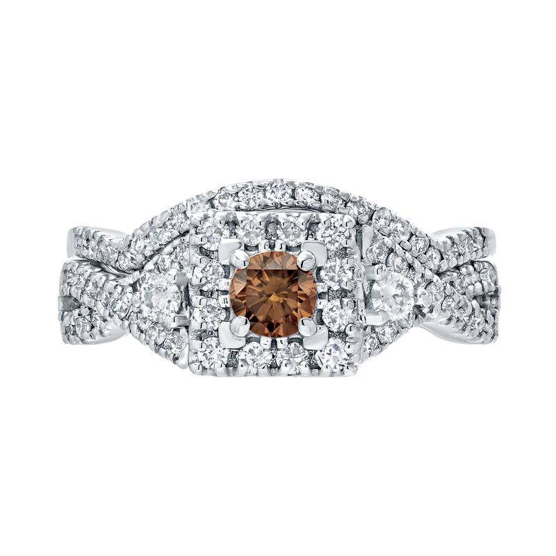 14k Gold 3/4ct TDW Infinity Braided Brown Diamond Halo Engagement Ring Set by Auriya
