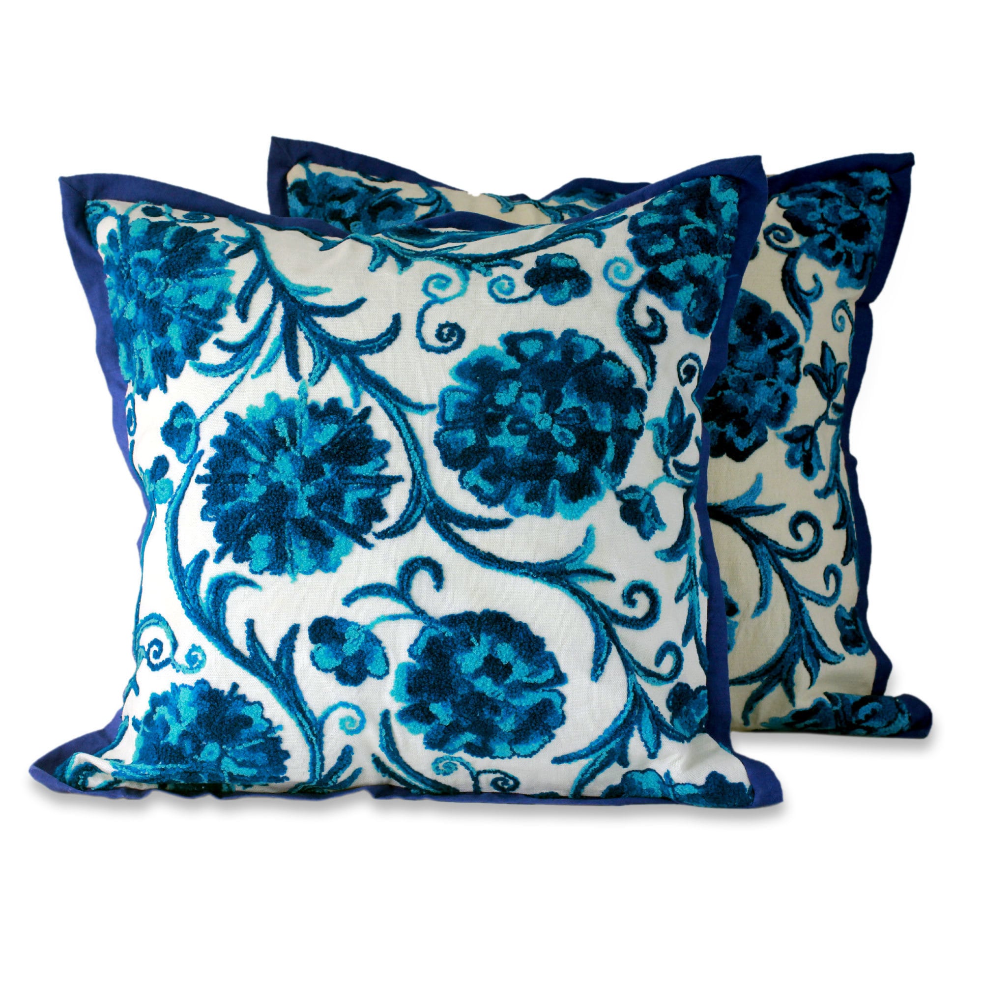 Handmade Brightly Colored Turquoise Tropical Floral Lumbar Throw Pillow