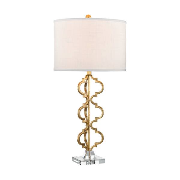 Elk Home Castile Gold Leaf With White Linen Shade 1 Light Table