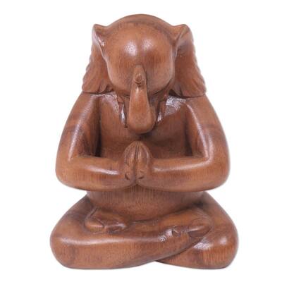 Wood Statuette, 'Praying Elephant' (Indonesia) - 6' H x 4.5' W x 3.5' D