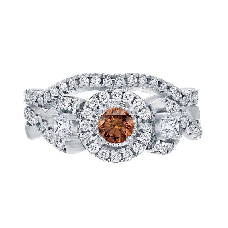 14k Gold 3/4ct TDW Braided Infinity Brown Diamond Halo Engagement Ring Set by Auriya