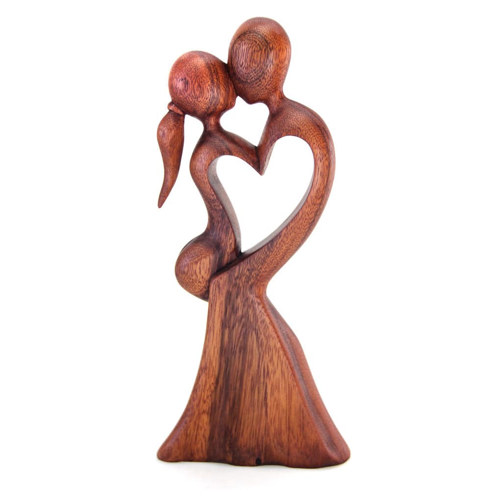 NOVICA Handmade Love's Kiss Wood Sculpture (Indonesia) - 30 cm H x 13 cm W x 4.5 cm D