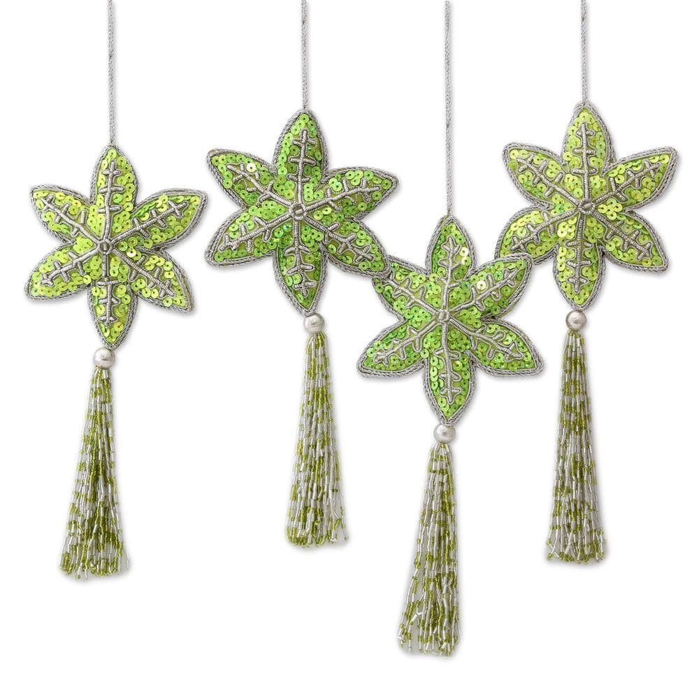 Handmade Holiday Message Beaded Ornaments, Set of 4 (India)