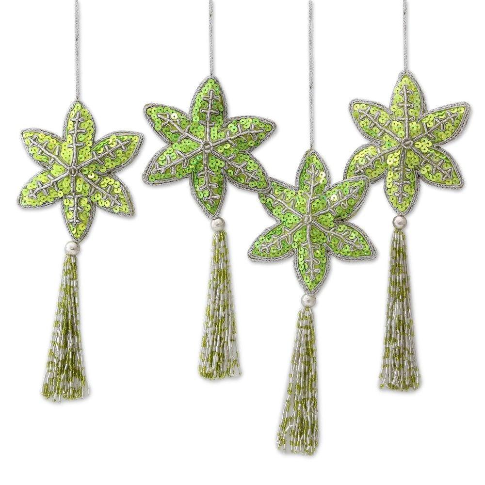 Handmade Holiday Message Beaded Ornaments, Set of 4 (India)