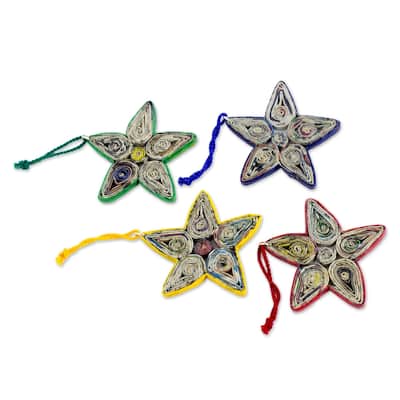 Handmade Stars of Joy Paper Ornament, Set of 4 (Guatemala)