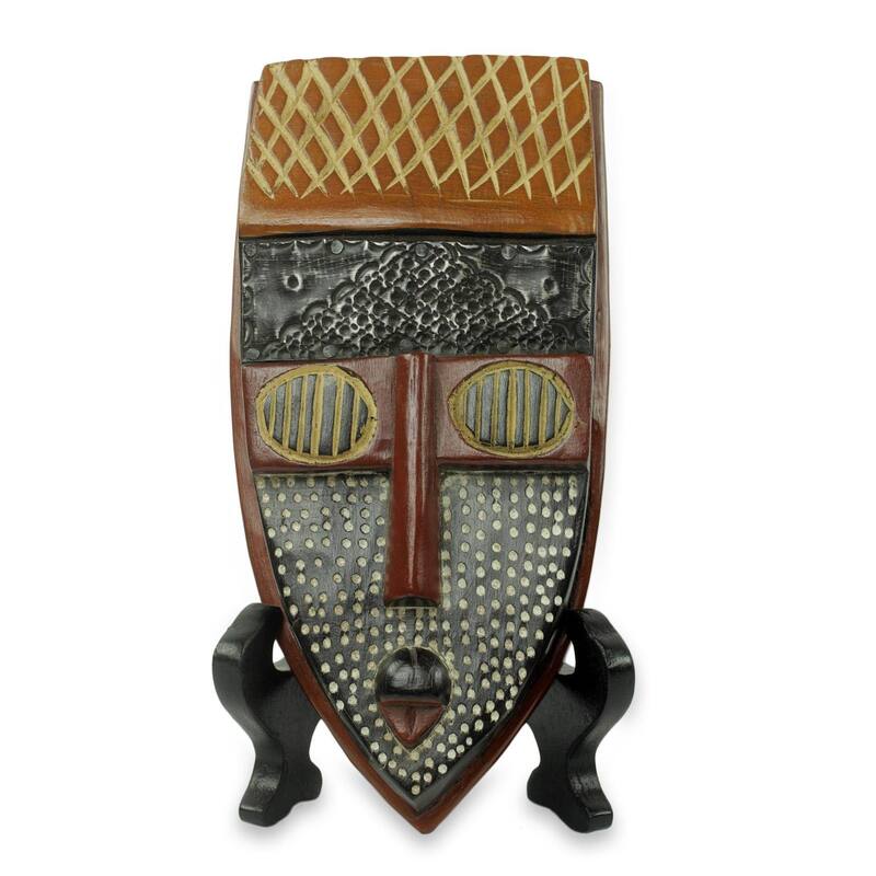 African Beaded Wood Mask, 'Elavanyo' (Ghana)