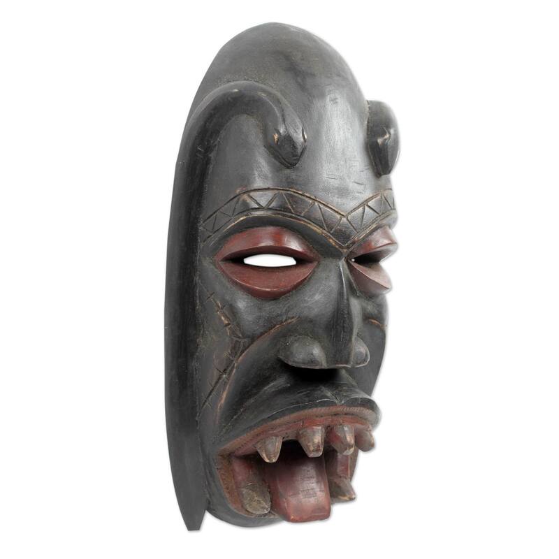 African Wood Mask, 'Danyi' (Ghana) - Black