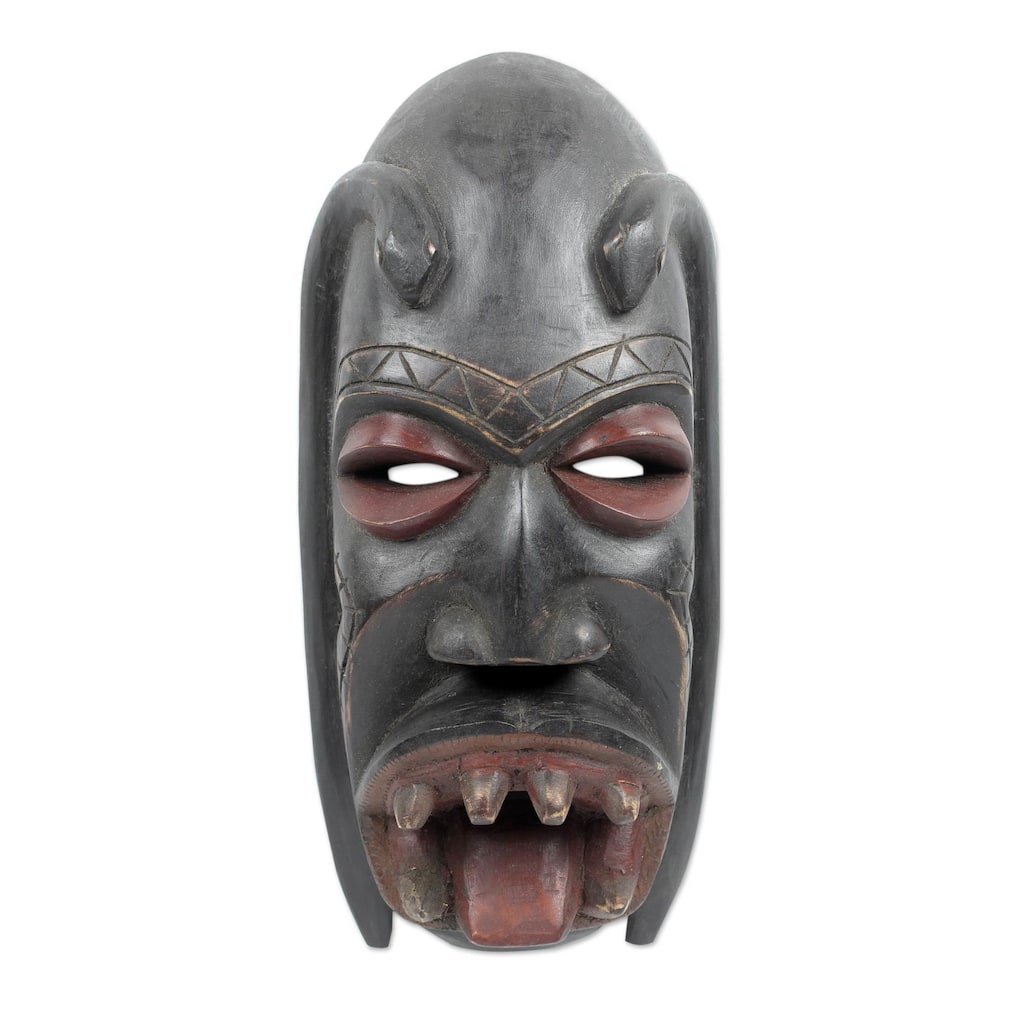 African Wood Mask, 'Danyi' (Ghana) - Black