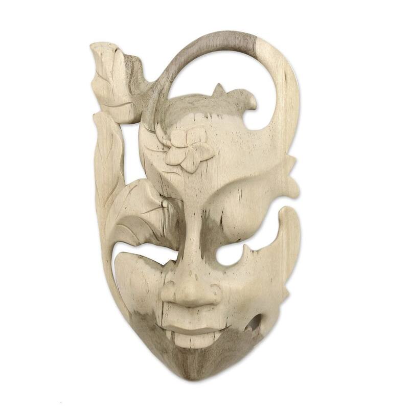 Handmade Frangipani Flower Woman Wood Mask (Indonesia)
