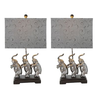 Urban Designs Standing Elephant Trio Rustic SIlver 24-inch Table Lamps (Set of 2)