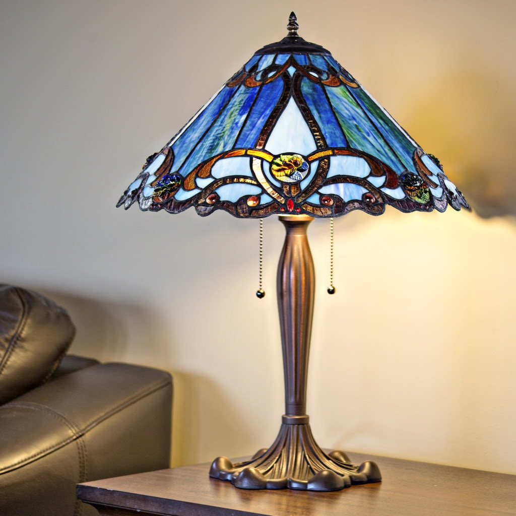 Gracewood Hollow Guene Blue Stained Gl Tiffany Style Table Gracewood Hollow Guene Blue Stained Gl Tiffany Style Table Lamp