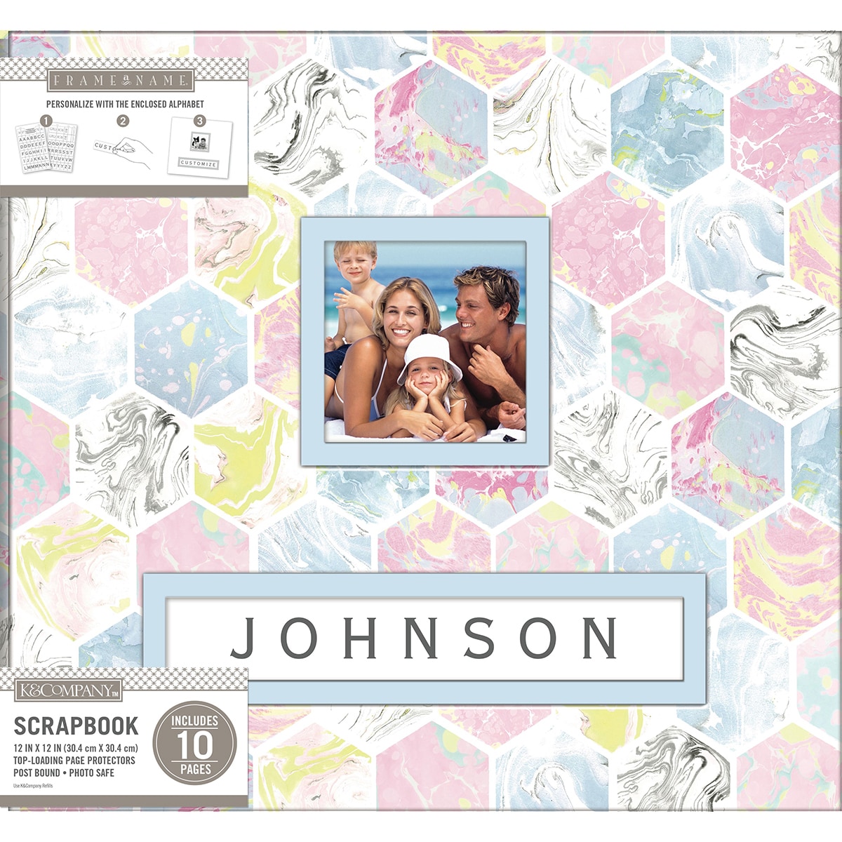 K&Co Scrapbook 12x12 Frame-A-Name Marbled Hexagon - Bed