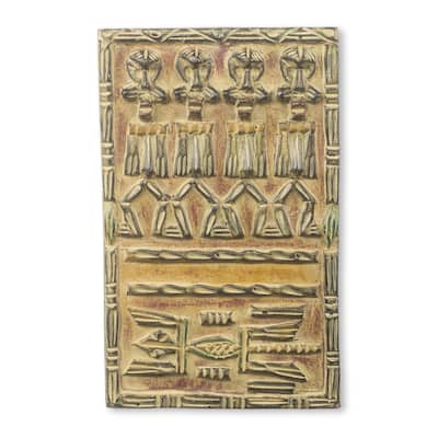 Handmade Brisah Dogon Board African Relief Panel (Ghana) - Brown