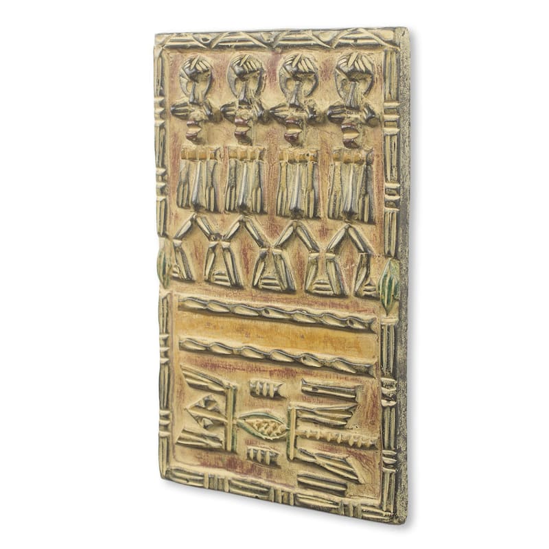 Handmade Brisah Dogon Board African Relief Panel (Ghana) - Brown