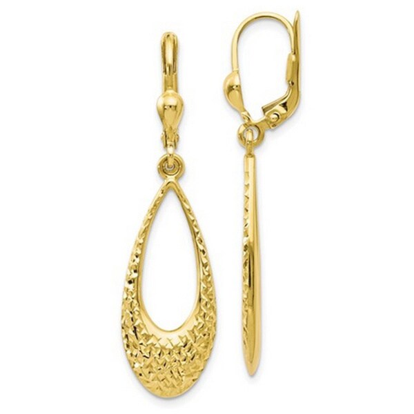 Shop 10k Gold Diamond-cut Open Teardrop Dangle Leverback Earrings - On Sale - Free Shipping ...