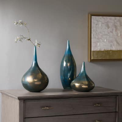 Madison Park Signature Aurora Blue and Bronze Decorative Glass Vases 3-piece set