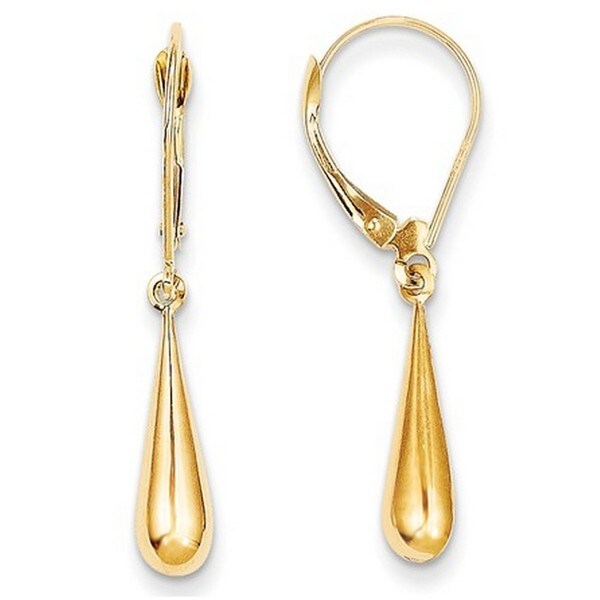 Shop 14k Yellow Gold Elongated Puffed Tear Drop Dangling Leverback Earrings - On Sale - Free ...