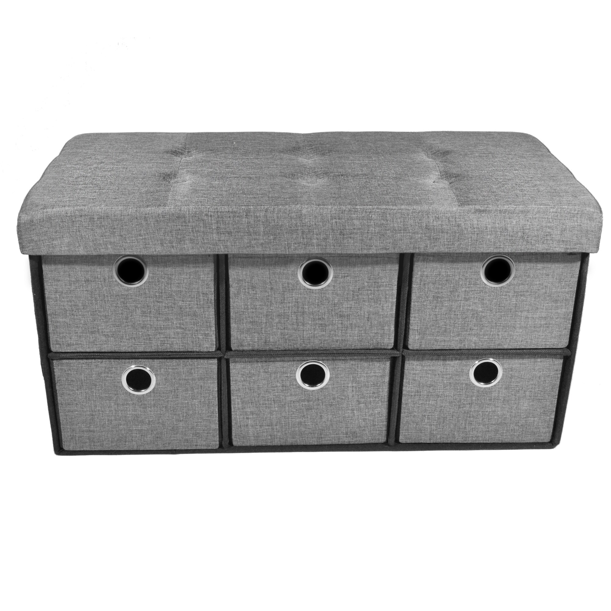 Download Home Source Grey Fabric Folding Ottoman 6 Drawer Storage Chest Rectangle sabakuch.com