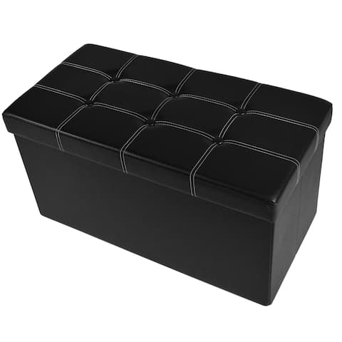 Collapsible Tufted Storage Ottoman - Faux Leather 30x15x15