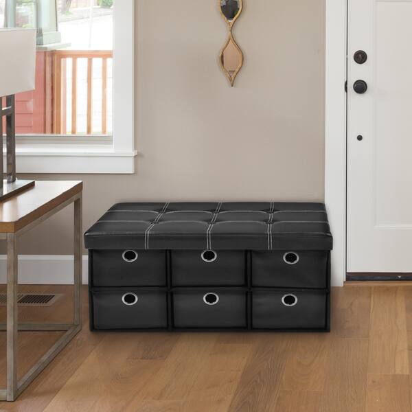 Shop Achim Black Faux Leather Collapsible Storage Ottoman Free