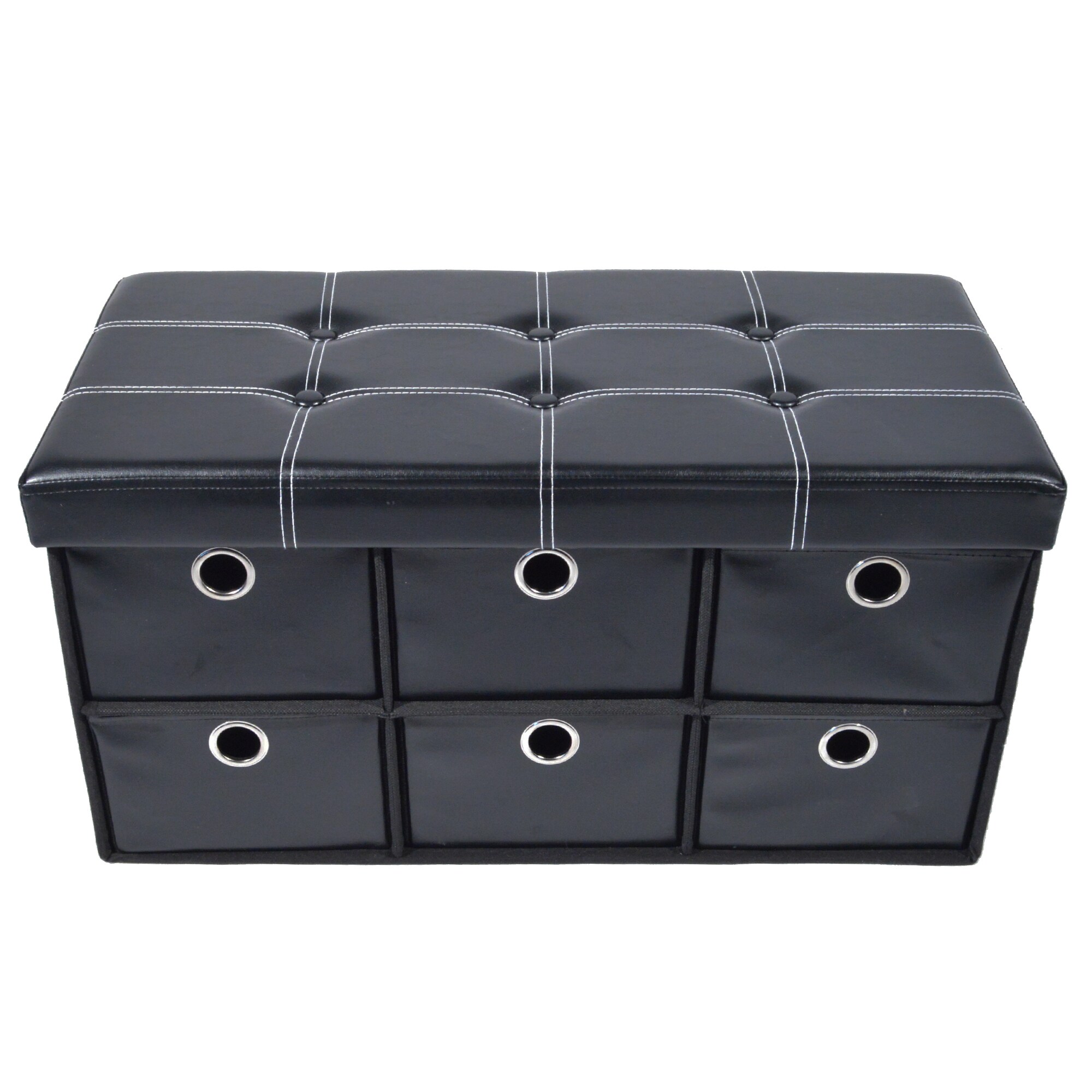Shop Achim Black Faux Leather Collapsible Storage Ottoman Free