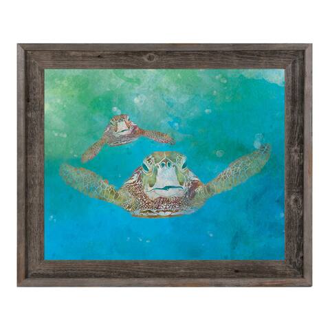 Two Sea Turtles Swimming Framed Canvas Wall Art