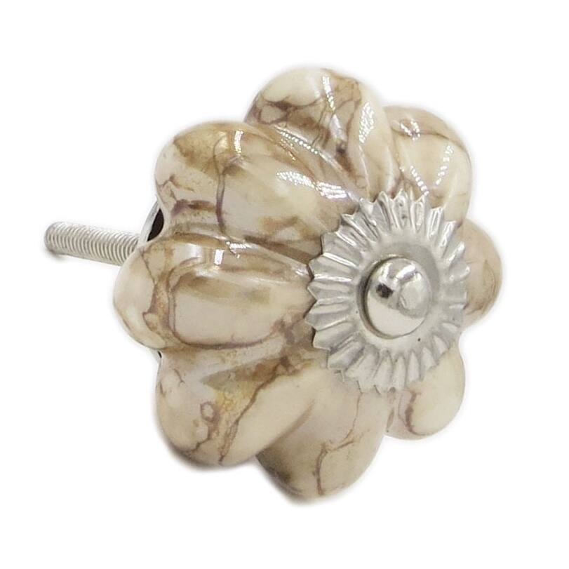 Marble Brown Decorative Ceramic Knob, dresser knob, ceramic pull, drawer pull - Set of 6