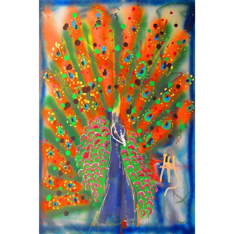 'Peacock' Painting Print on Wrapped Canvas - Multi-Color