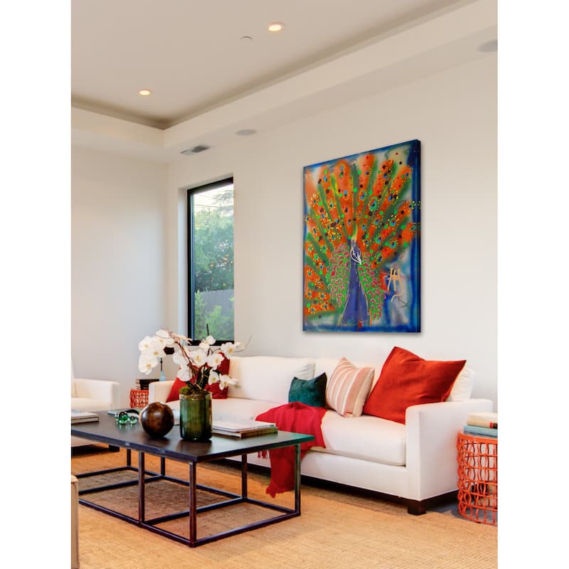 'Peacock' Painting Print on Wrapped Canvas - Multi-Color