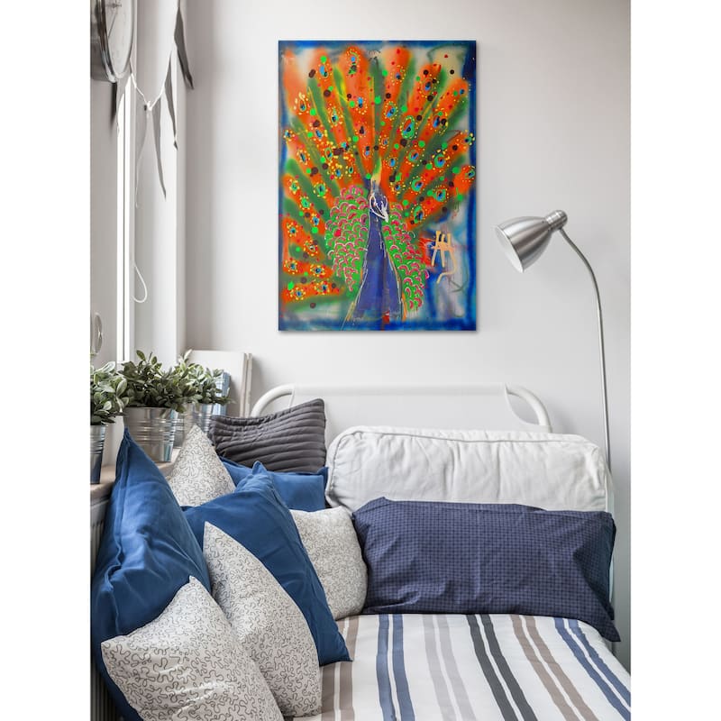 'Peacock' Painting Print on Wrapped Canvas - Multi-Color