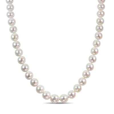 Miadora Signature Collection Cultured Freshwater Pearl Strand 14k White Gold Diamond Ball Clasp Necklace (13.5-15 mm)
