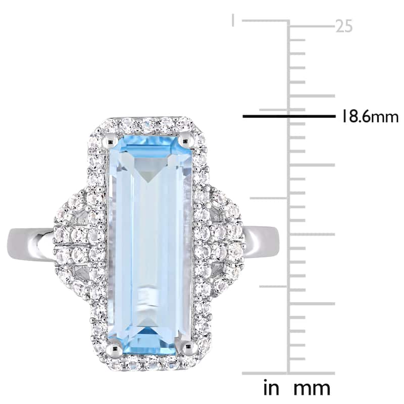 Miadora Sterling Silver Octagon-Cut Sky-Blue Topaz and Round-Cut White Topaz Halo Cocktail Ring - Blue
