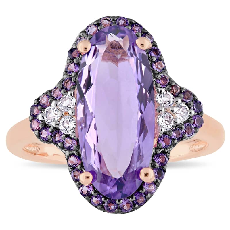 Miadora Rose Plated Sterling Silver with Black Rhodium Amethyst African-Amethyst and White Topaz Hal - Purple