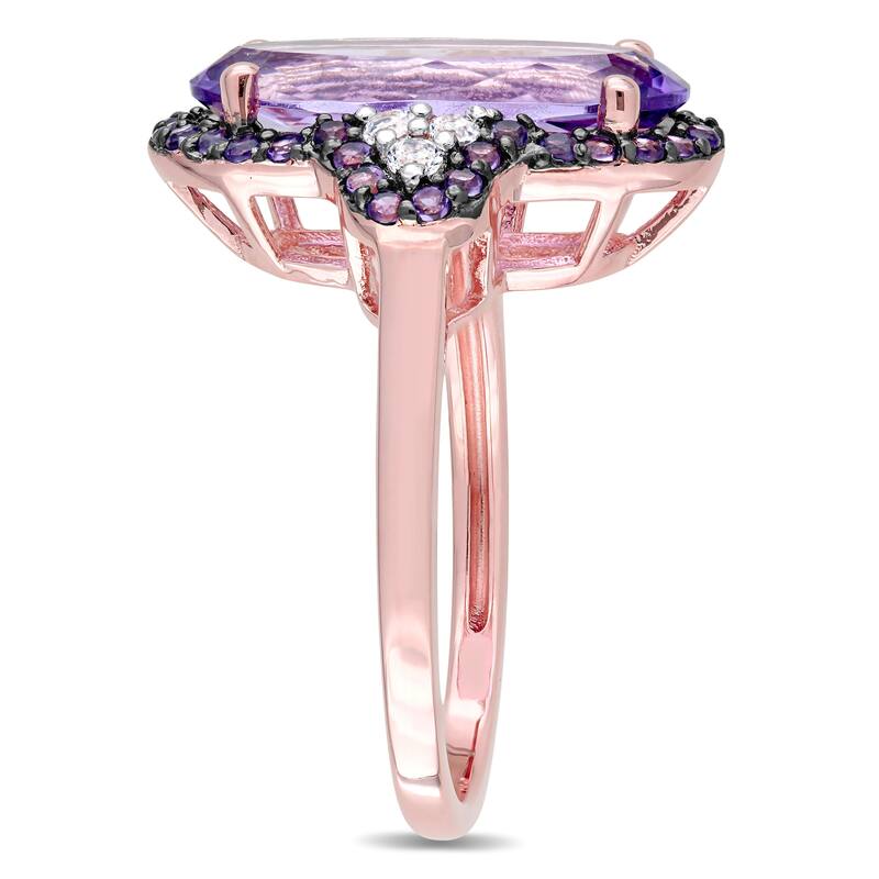 Miadora Rose Plated Sterling Silver with Black Rhodium Amethyst African-Amethyst and White Topaz Hal - Purple