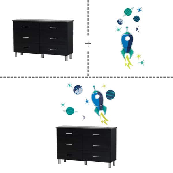 Shop South Shore Cosmos Black Onyx And Turquoise 6 Drawer Double