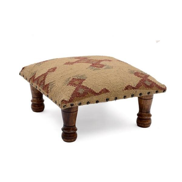 Handmade Indo Kilim Ottoman Footstool (India) - 16" x 16" x 6"