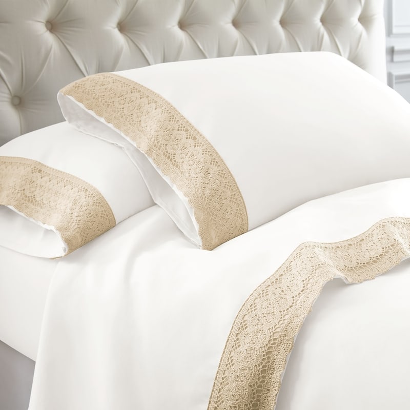 Modern Threads 4-Piece Soft Microfiber Crochet Lace Sheet Set