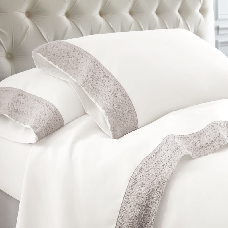 Modern Threads 4-Piece Soft Microfiber Crochet Lace Sheet Set