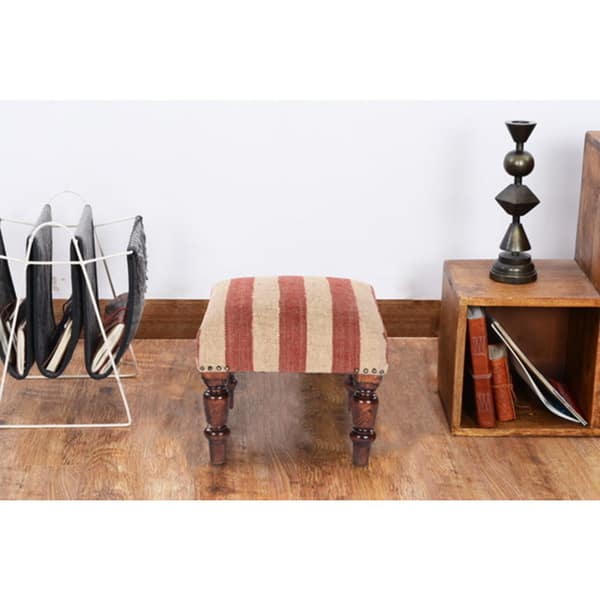 slide 1 of 3, Handmade Indo Kilim Ottoman Footstool (India) - 16" x 16" x 14"