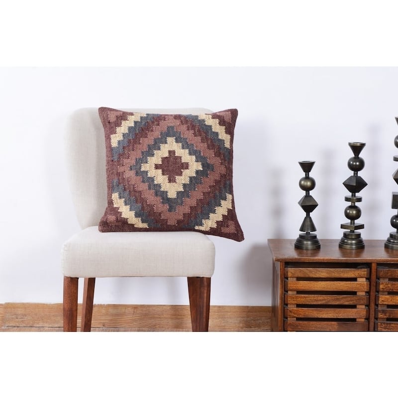Handmade 20" Kilim Throw Pillow, Set of 2 (India) - 20" x 20"
