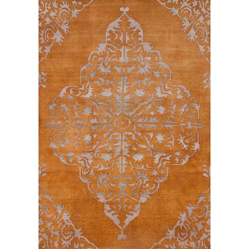 Hand-knotted La Seda Turquoise Silk, Wool Rug