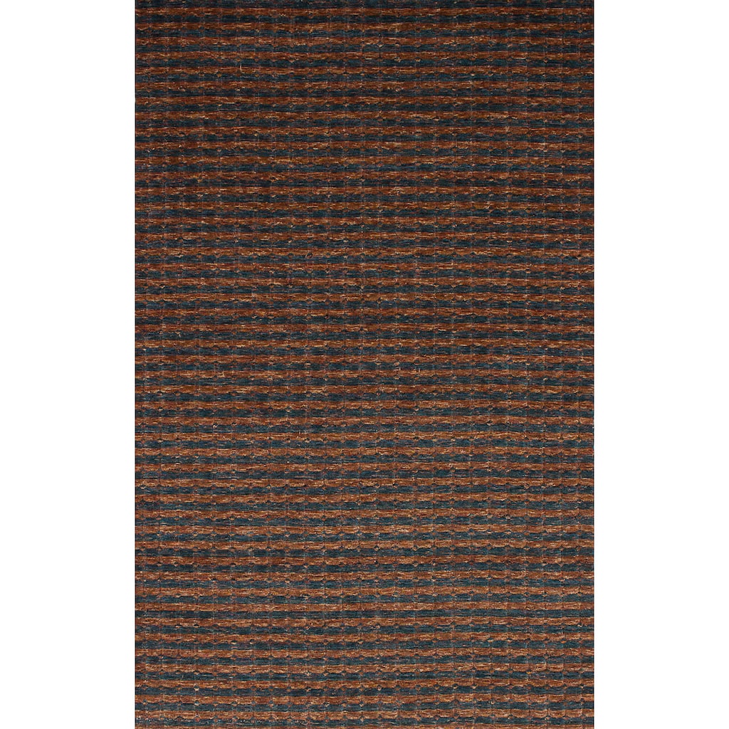 Hand-knotted Gabbeh Riz Blue, Copper Wool Rug - 4'11 x 8'0/4'11
