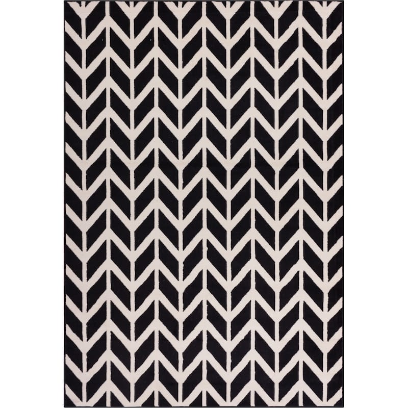 Well Woven Eastgate Modern Zig Zag Chevron Black Beige Cream Area Rug - 5'3" x 7'3"