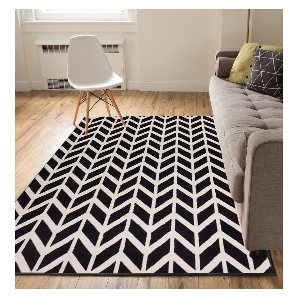Well Woven Eastgate Modern Zig Zag Chevron Black Beige Cream Area Rug - 5'3" x 7'3"
